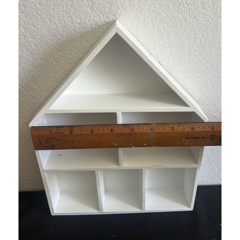 White Curio Trinket Shelf House Shape Wall Mount S/M Sizes On Photo Made In USA
